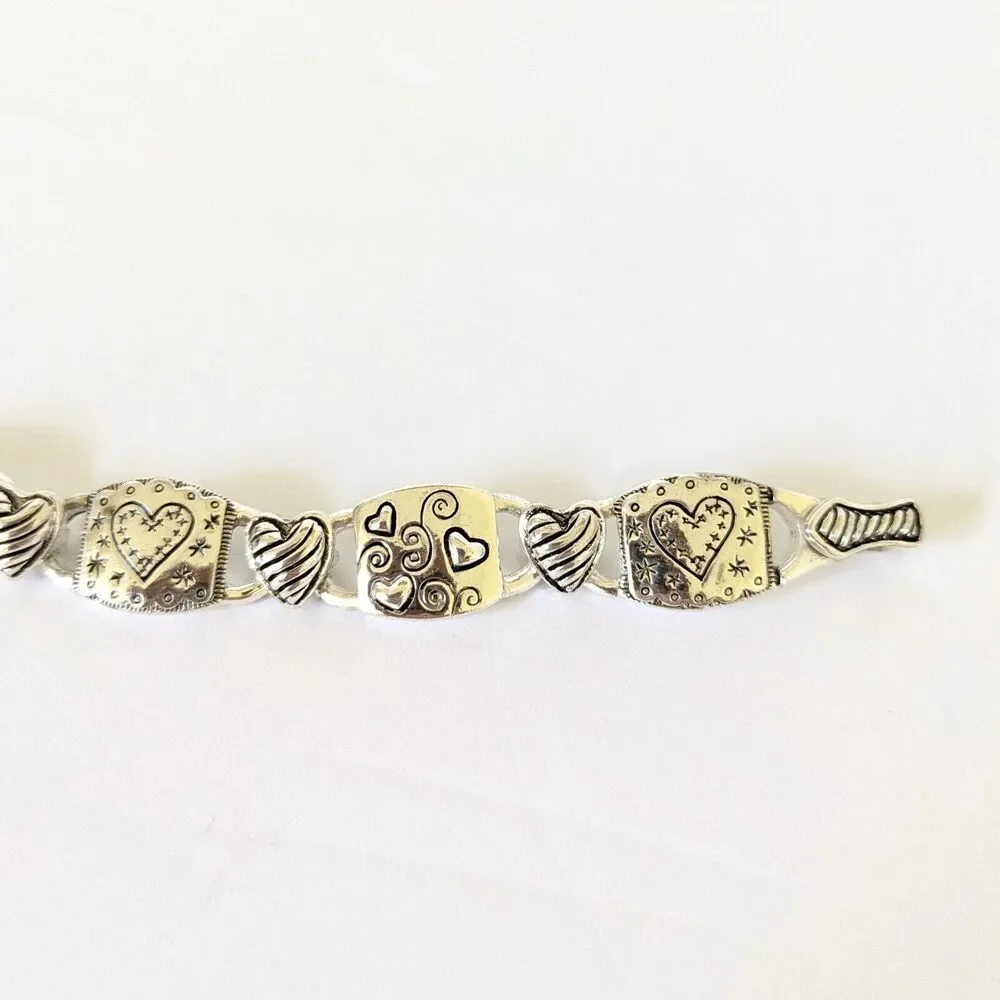 Silver Tone Puffy Heart Swirl Link Bracelet 7